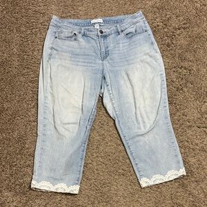 Lane Bryant Sky Blue Cropped Jeans with Lace Trim